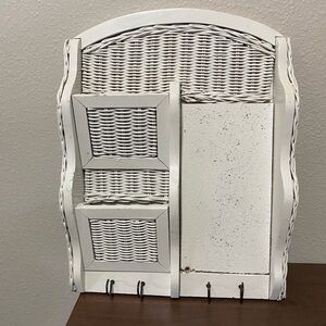 White Wicker Wall Organizer with Hooks